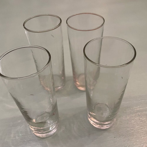 Ouzo glasses used, set of four glass tubes, very old
