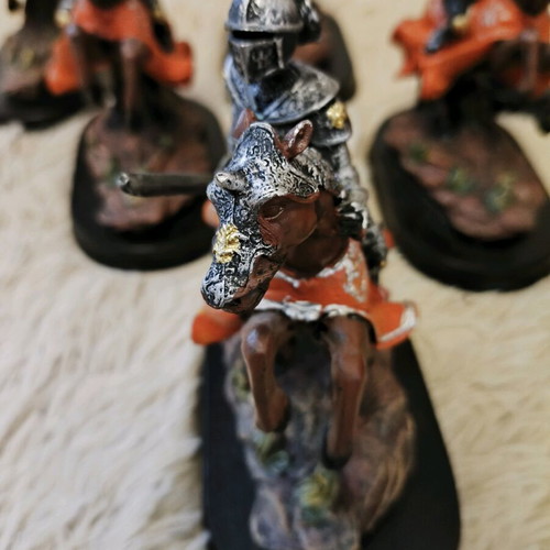 Medieval Knight on Horse Hand-Painted Resin Figurine Like New