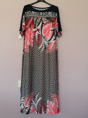 Maxi dress with tropical leaf pattern, plus size, lightweight