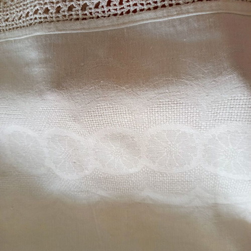 Handmade white tablecloth with thick crochet lace, like new