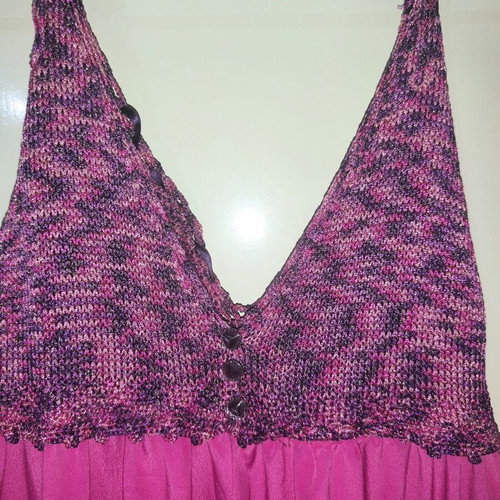 Maxi dress custommade fuchsia with knit bust and silver thread like new