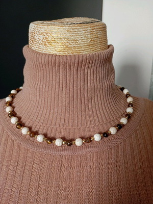 Handmade women's necklace with tiger eye and chalcedony gemstones new