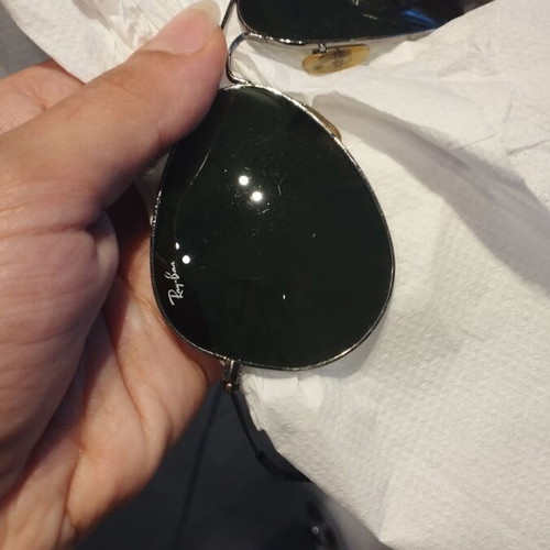Ray Ban Aviator polarized sunglasses used, green and silver