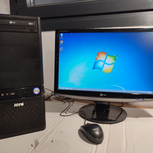 Computer tower with LG 19" monitor used, 2 cores, 3GB RAM, 500GB HDD