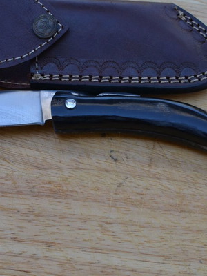 Folding knife stainless steel handmade buffalo horn handle new