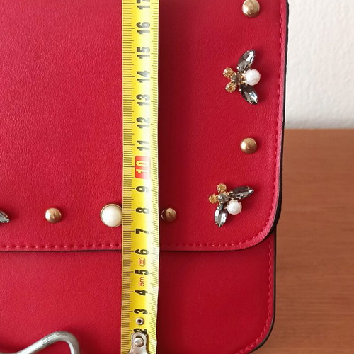 Stradivarius red clutch bag like new with pearls and decorative details