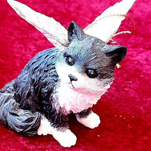 Decorative Tuxedo Cat Figurine with Angel Wings like new