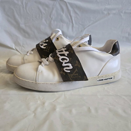 Louis Vuitton sneakers white leather and monogram canvas strap, like new