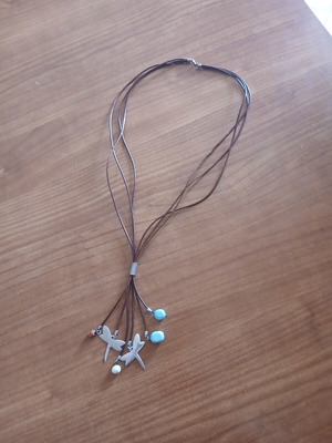 Handmade silver and leather necklace like new with turquoise beads