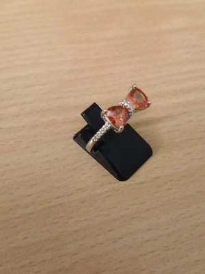 Bow ring with rhinestones, new, size 8