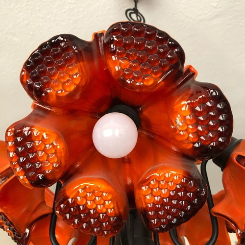 Vintage ceiling light used, metal and glass
