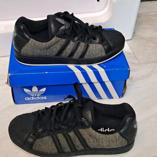 Adidas Superstar sneakers used, black with herringbone fabric