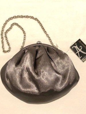 Clutch Accessorize satin bag with chain, silver-brown, new