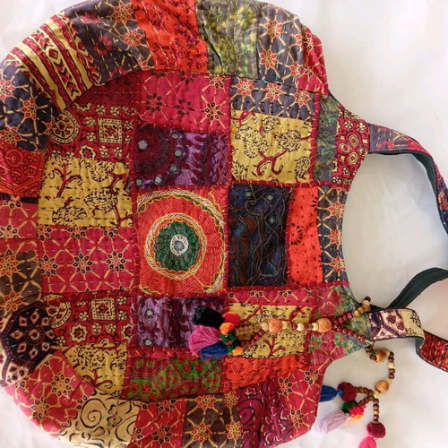 Patchwork cotton crossbody bag new, burgundy with patterns