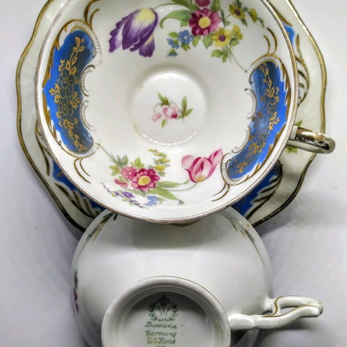 Set of 2 porcelain cups and saucers W Bavaria Germany US Zone used