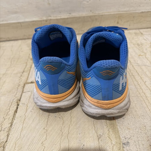 Hoka Clifton 9 running shoes used, size 46 2/3 EU, blue/orange