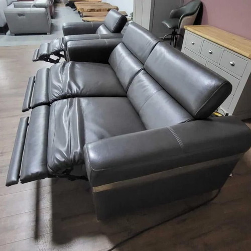 Moreno gray leather three-seater sofa and armchair with electric relax mechanism new