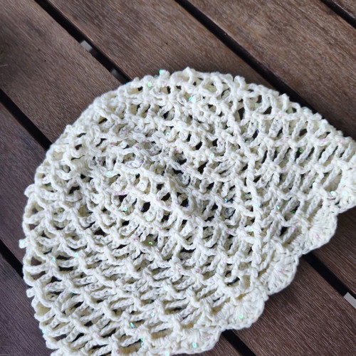 Handmade hat with sequins, new, beige