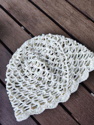 Handmade hat with sequins, new, beige