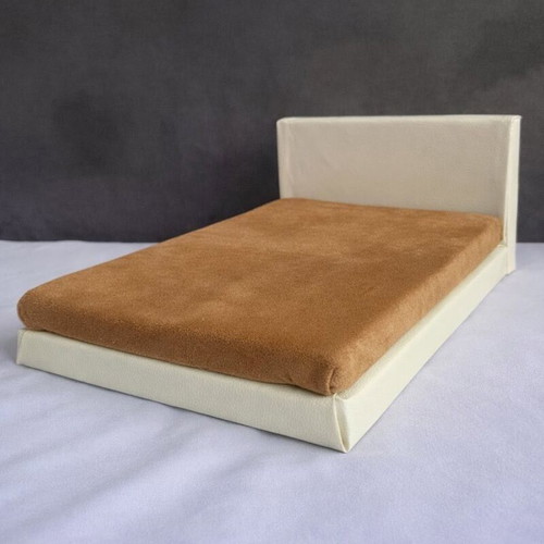 Large doll bed, leather, foam and velvet fabric, 33x21x11cm