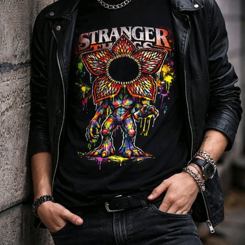 Stranger Things Inspired Neon Demogorgon T-shirt made to order, Black