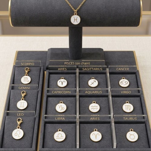 Zodiac Chains and Pendants set of 11, new, white and gold finish