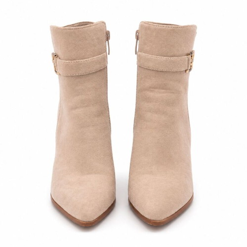Suede ankle boots with rhinestone buckle, like new, nude color