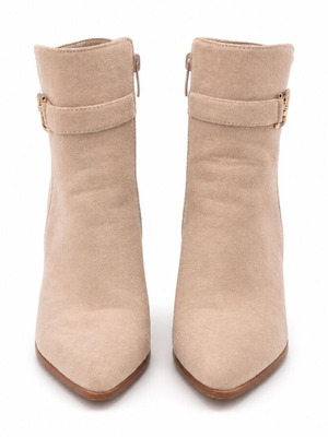 Suede ankle boots with rhinestone buckle, like new, nude color