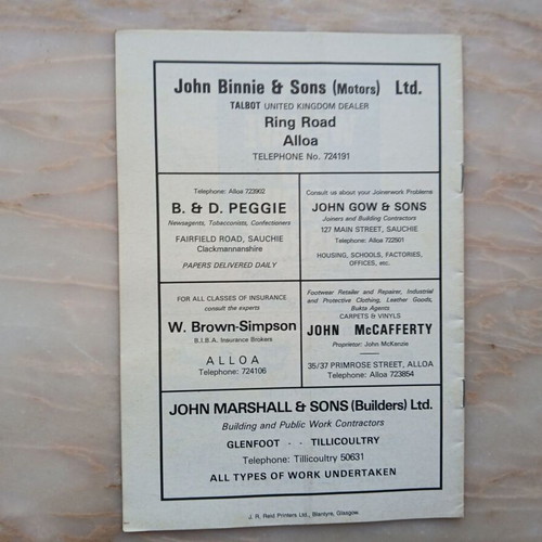 Match program Alloa Athletic - Meadowbank Thistle like new