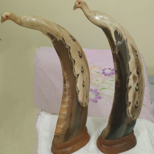 Handmade horn peacock decorations new, set of two pieces