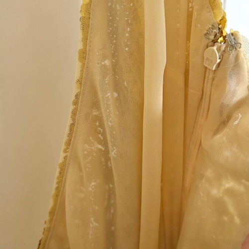 BCBG Maxazria Sequined Gold Maxi Dress XXS like new