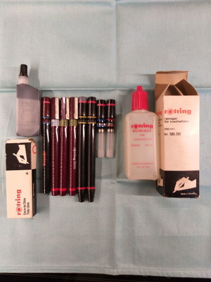 Rotring isographs and rapidographs used, pack of 8 with ink and lubricant
