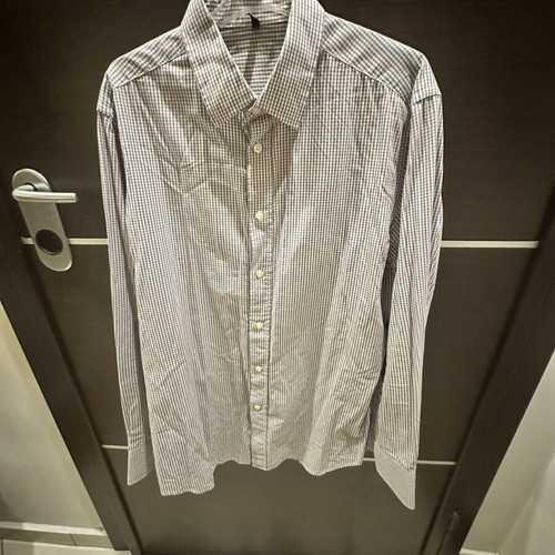 Benetton shirt XL plaid gray and white like new, 100% cotton