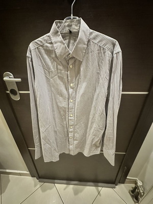 Benetton shirt XL plaid gray and white like new, 100% cotton