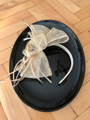 Wicker fascinator tiara like new, beige and yellow, handmade
