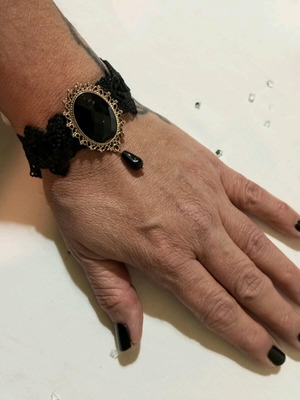 Lace Gothic Victorian Bracelet with Black Obsidian New