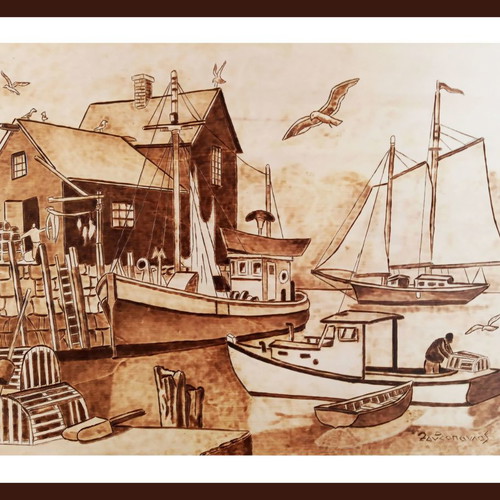 Woodburning painting Psaradiko new on poplar wood