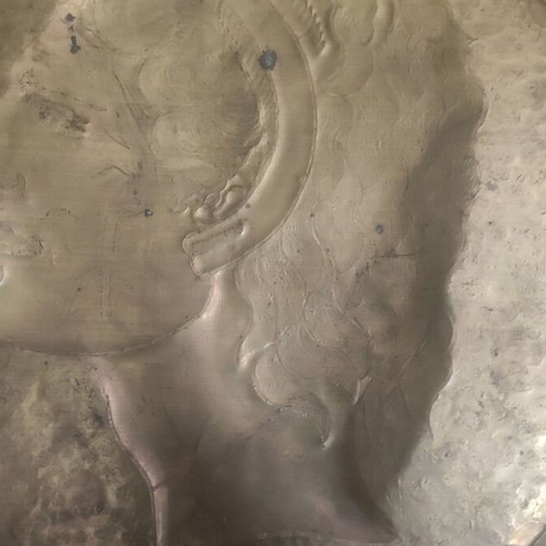 Brass plate with embossed bust of Alexander the Great used