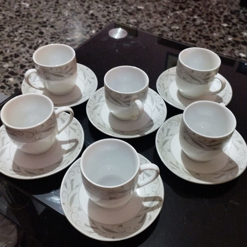 Coffee cup set like new, French porcelain gray and white