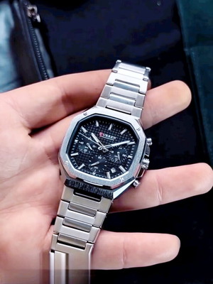 Ανδρικό ρολόι Curren POLYGON Chrono καινούργιο, μαύρο και ασημί