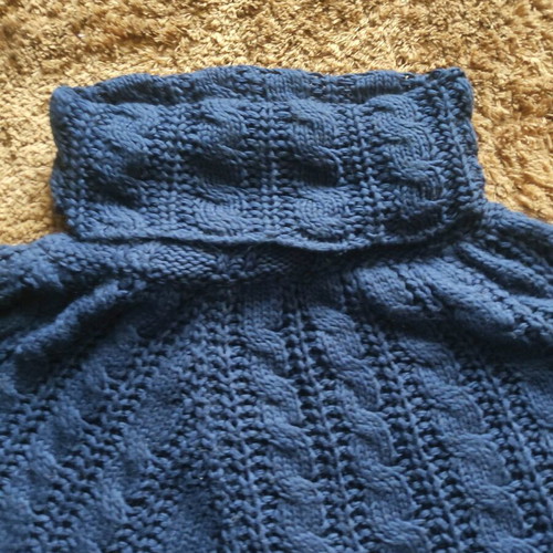 Wool knitted poncho turtleneck like new, blue, for S/M