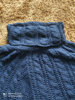 Wool knitted poncho turtleneck like new, blue, for S/M