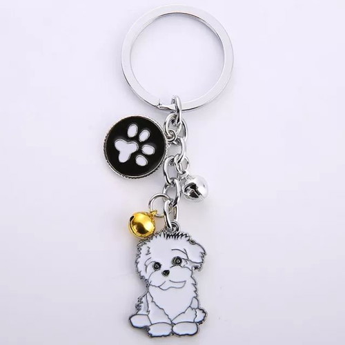 Maltese dog keychain new metal with paw