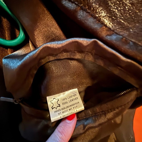 Long leather men's coat green olive like new