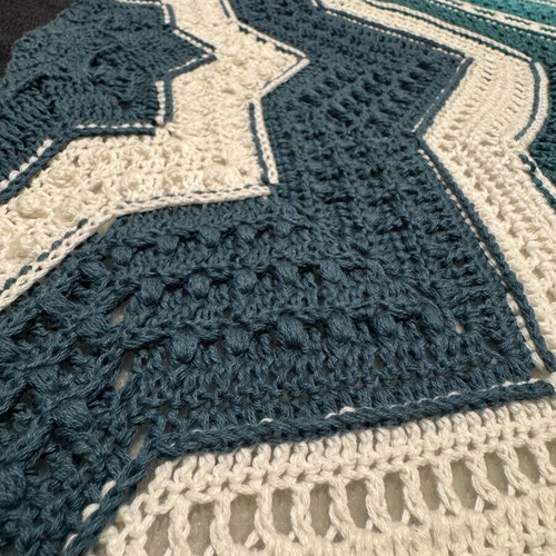 Handmade knitted star shawl made to order, cotton white and turquoise