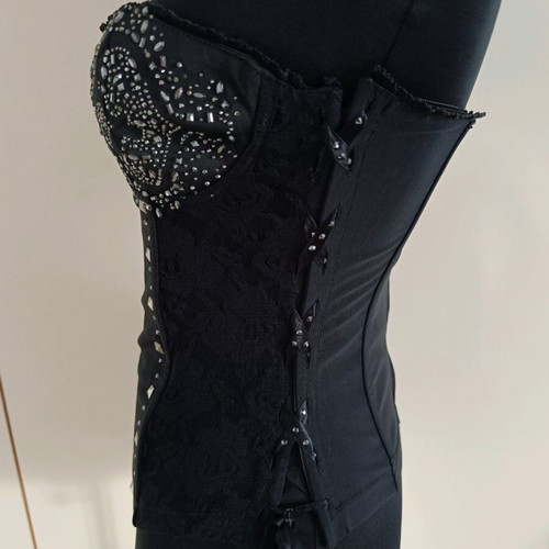 Rosso Di Sera black corset with lace and silver rhinestones