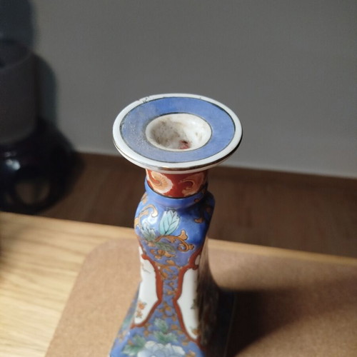 Macau Satsuma candle holder handpainted used, vintage