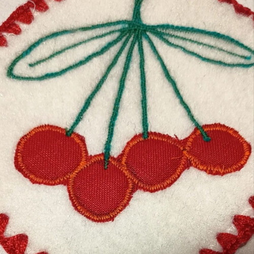 Handmade kitchen pot holders like new with cherry applique design