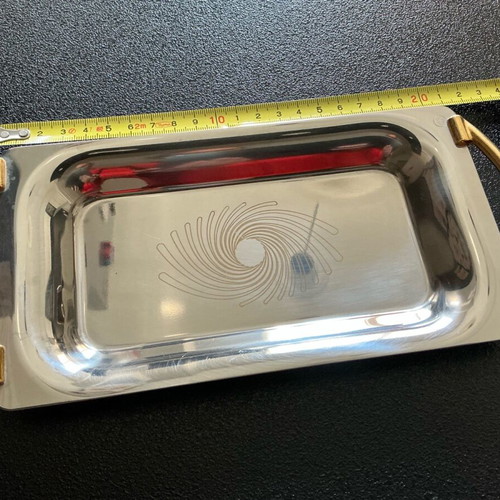 Tray with 12 unused 18/8 stainless steel Amefa dessert spoons like new