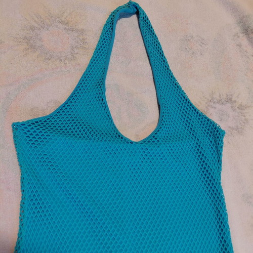 Dress turquoise mesh mini asymmetrical used, size S
